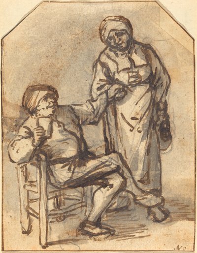 Two Peasants Drinking by Adriaen van Ostade