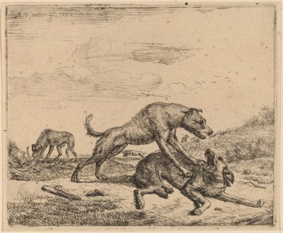 Fighting Dogs by Adriaen van de Velde