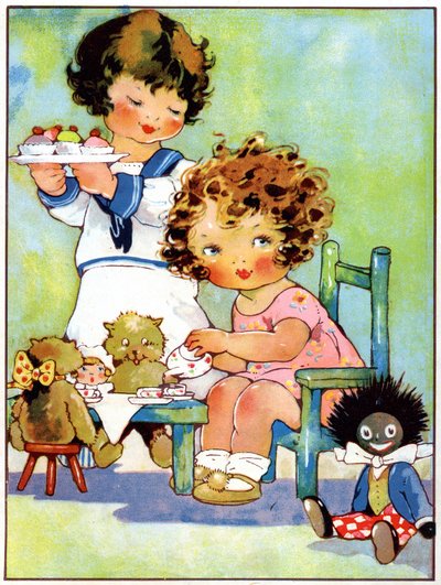 Little Girls Playing the Dinette, c.1920 (illustration) by Agnes Richardson