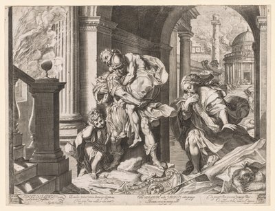 Aeneas and His Family Fleeing Troy by Agostino Carracci