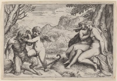 Pan Taming Eros by Agostino Carracci