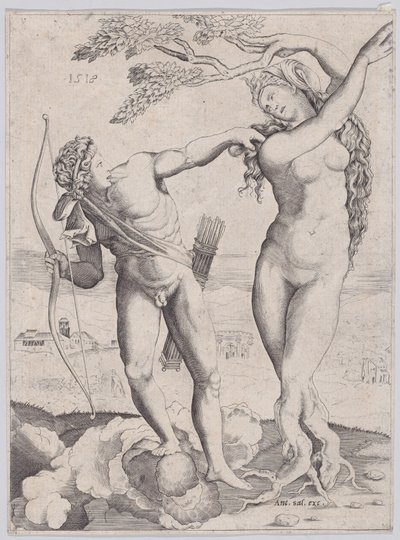 Apollo and Daphne, Dated 1518 by Agostino Veneziano