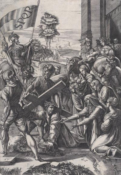 The Bearing of the Cross by Agostino Veneziano