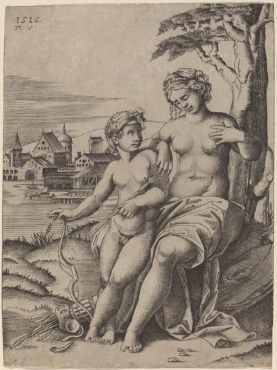 Venus and Cupid by Agostino dei Musi after Raphael