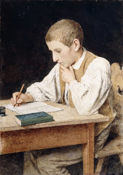 Writing Boy, 1902 by Albert Anker
