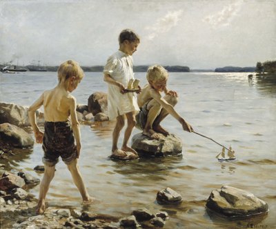 Boys Playing on the Shore by Albert Gustaf Aristides Edelfelt