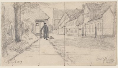 Street in Køge with a Walking Man by Albert Gottschalk