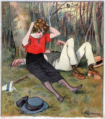 Couple after love in the woods by Albert Guillaume