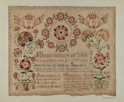 Pennsylvania German Birth Certificate, c. 1940 by Albert J. Levone