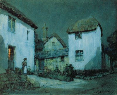 A Moonlit Street, Heavitree, Exeter by Albert Moulton Foweraker