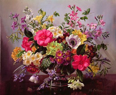 Freesias, primroses and bluebells by Albert Williams