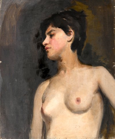 Female Half-Nude. Black Background. c.1880 by Albert de Belleroche