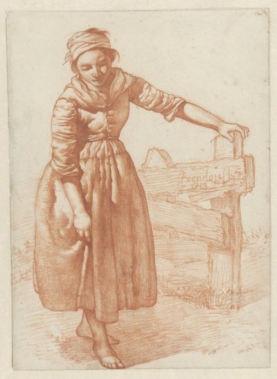 Standing Girl by a Fence by Albertus Brondgeest