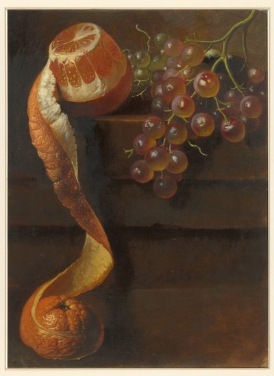 Still Life with Peeled Orange and Bunch of Grapes by Albertus Steenbergen