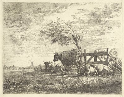 Cows by a Fence and a Pollard Willow by Albertus Verhoesen