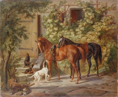 Horses at the Porch by Albrecht Adam