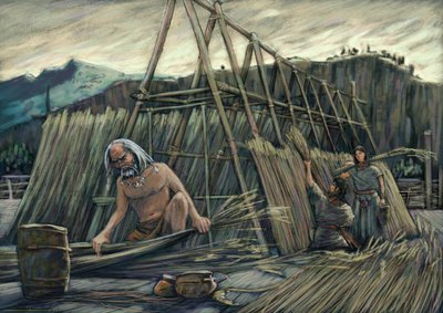Construction of palafitte houses, prehistoric houses by Alessandro Lonati