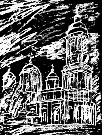 Church under clouds by Alex Caminker