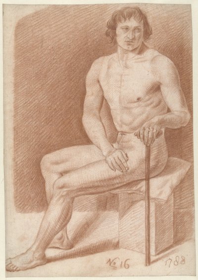 Seated Male Nude, with a Stick by Alexander Liernur