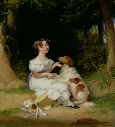 A Young Girl with Her Spaniel by Alexander Mosses