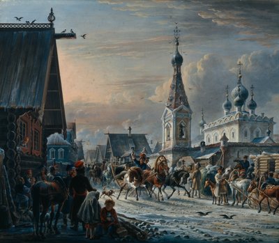 Street with Mail Coaches, 1829 by Alexander Osipovich Orlowski