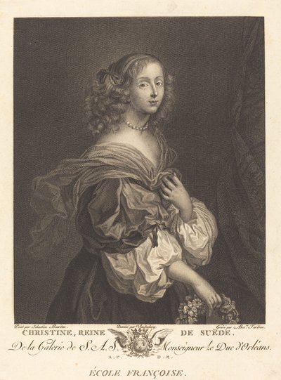 Queen Christina of Sweden by Alexandre Tardieu after Sébastien Bourdon after Charles Auguste van den Berghe
