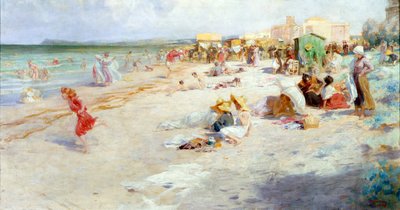 A Busy Beach in Summer by Alois Hans Schram