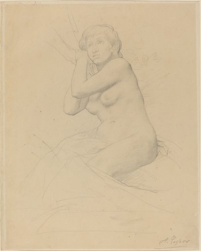 Female Nude Seated by Alphonse Legros