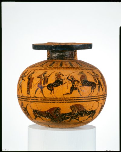 Terracotta aryballos (oil flask), c.550 BC by Amasis Painter