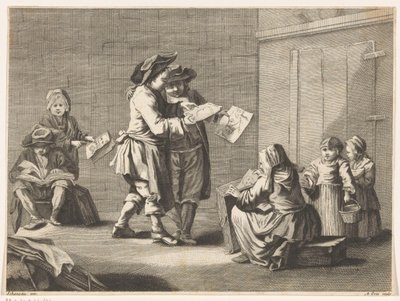 Five Men and Women Looking at Prints by Ambrogio Orio