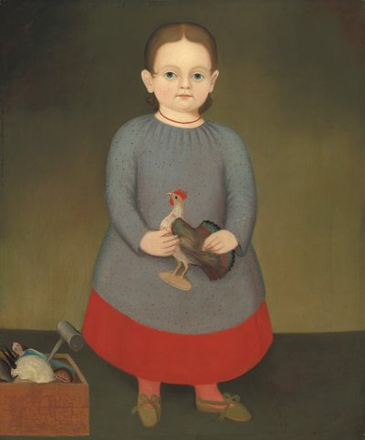 Girl with Toy Rooster by American 19th Century