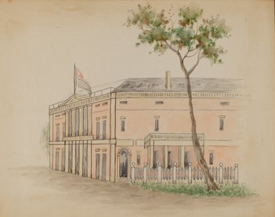 House with Flag by American 20th Century