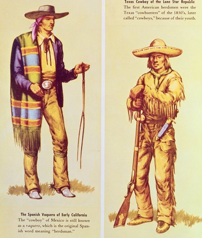 A Mexican Vaquero and an American Cowboy by American School