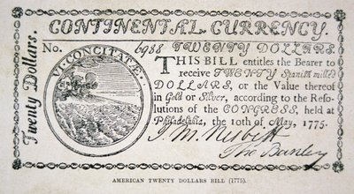 American Twenty Dollar Bill of 1775 by American School