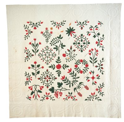 Applique and Embroidered Garden Botanical Album Quilt by American School