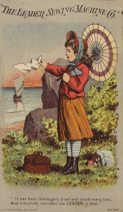 Girl Waving Handkerchief at Sailing Boat by American School