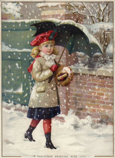 Girl with Umbrella in a Snow Shower by American School