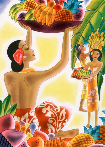 Hawaiian Women Harvesting Fruit by American School