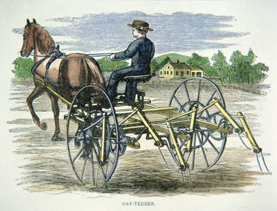 Hay-tedder farming machine, c.1880 by American School