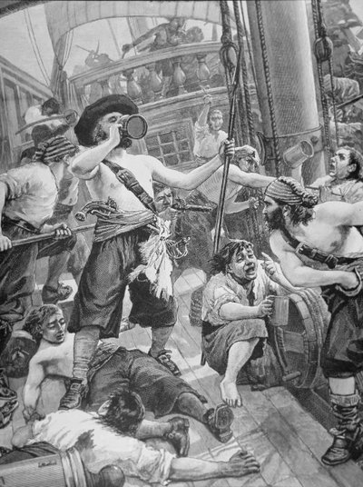 Pirates capturing a ship by American School