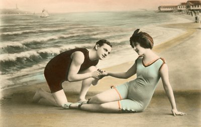 Romantic Victorian Couple on the Beach by American School