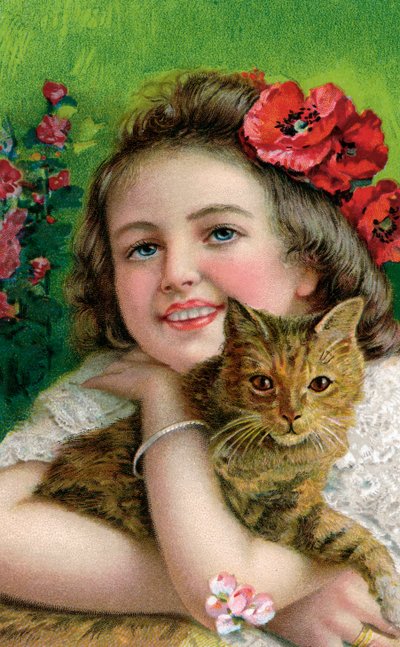 Victorian Girl with a Pet Cat by American School