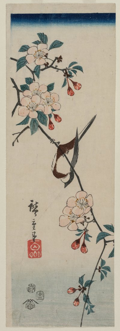 Small Bird Swallow on Cherry Branch by Ando Hiroshige