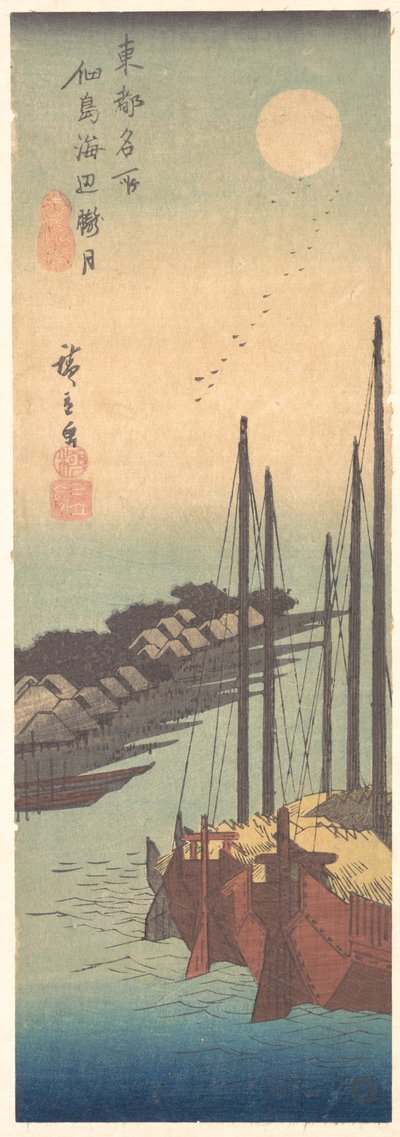 Tsukudajima Kaihin Rogetsu by Ando Hiroshige
