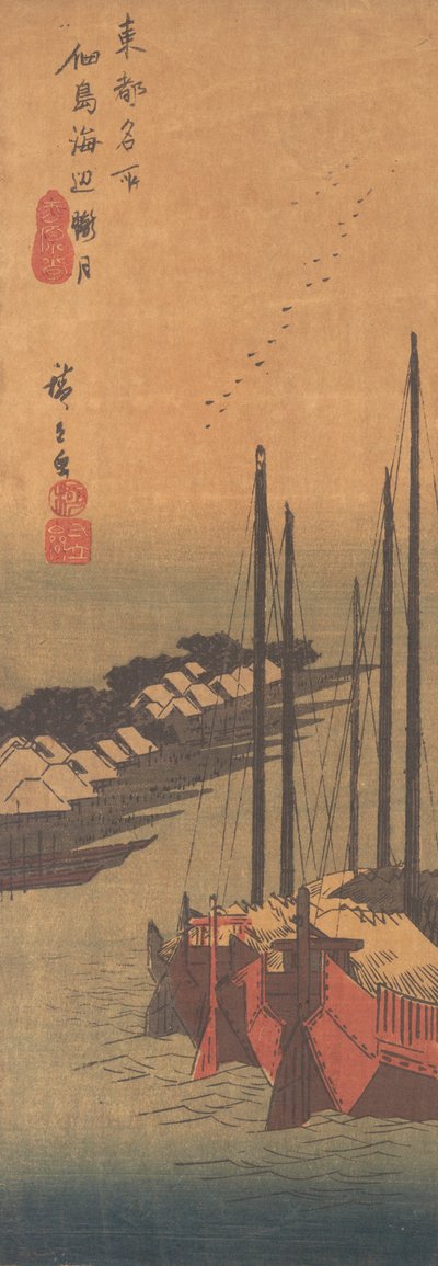 Tsukudajima in the Misty Moonlight by Ando Hiroshige