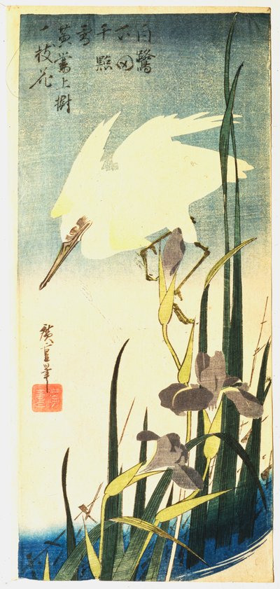 White Heron and Irises by Ando Hiroshige
