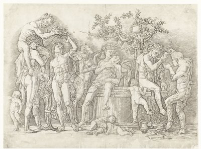 Bacchanal with Satyrs and Bacchantes at Wine Press by Andrea Mantegna