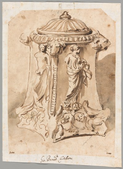 Antique Carved Marble Candelabra Base by Andrea di Lione