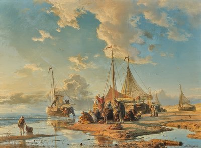 Dutch Fishermen after the Catch by Andreas Achenbach