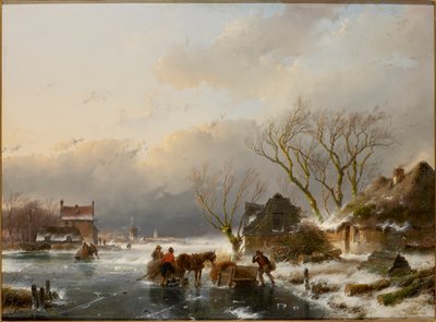 Winter Landscape with a Frozen River by Andreas Schelfhout